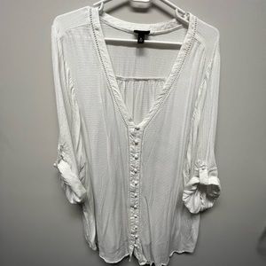 Torrid White Button-front Flowy Blouse with Adjustable Sleeves